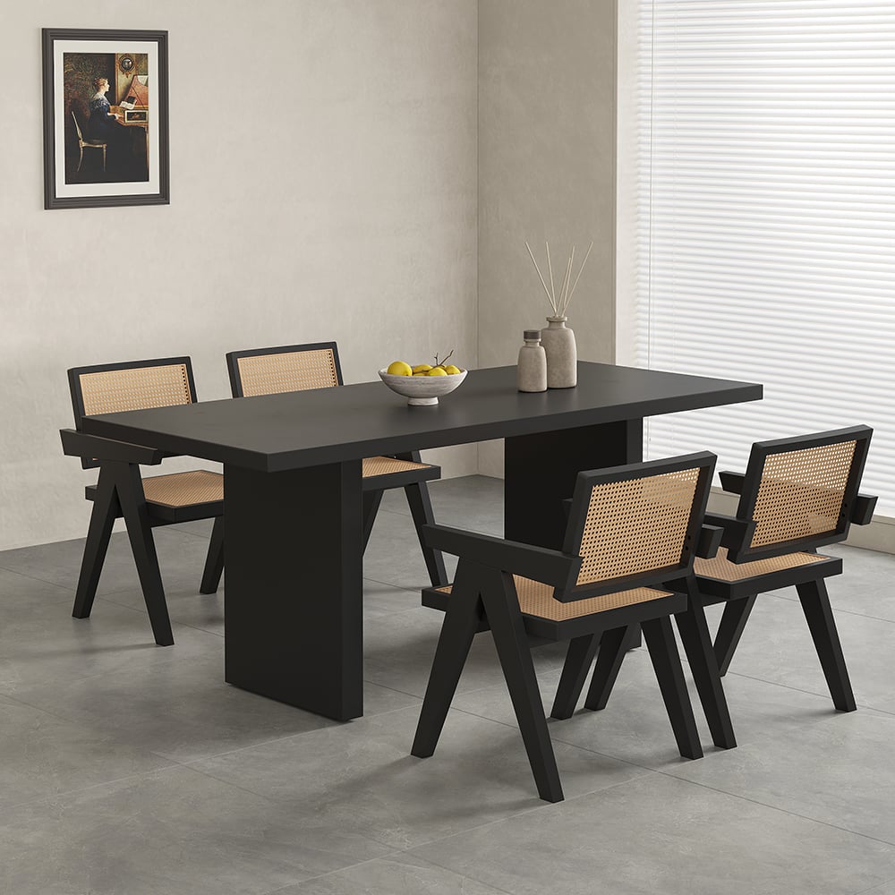 Questions and Answers for Upoak 1600mm Farmhouse Concrete Black Wooden Dining Table for 6 Person Double Pedestal