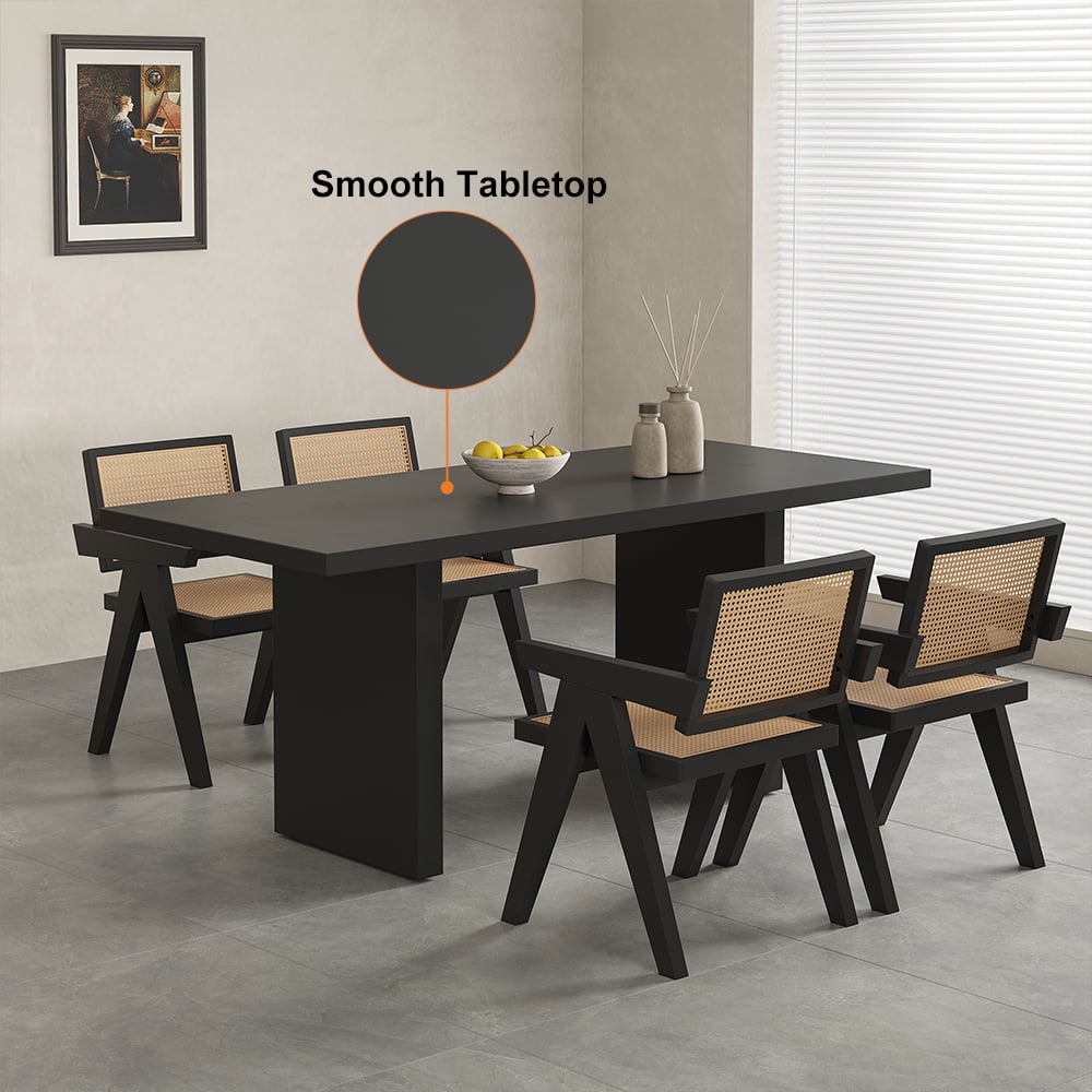 Questions and Answers for Upoak 1600mm Farmhouse Concrete Black Wooden Dining Table for 6 Person Double Pedestal