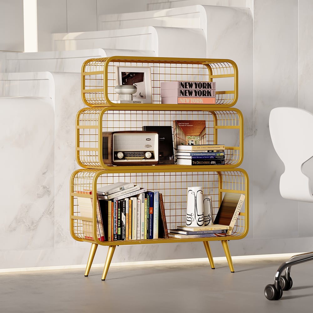 Questions et Réponses pour Étagère sur pied moderne en maille dorée à 3 niveaux