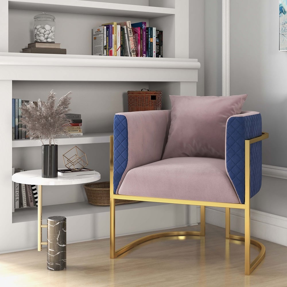 Avis Clients sur Cuddle Chair Fauteuil Club rembourré en velours rose et bleu Fauteuil d'appoint Fauteuil d'appoint