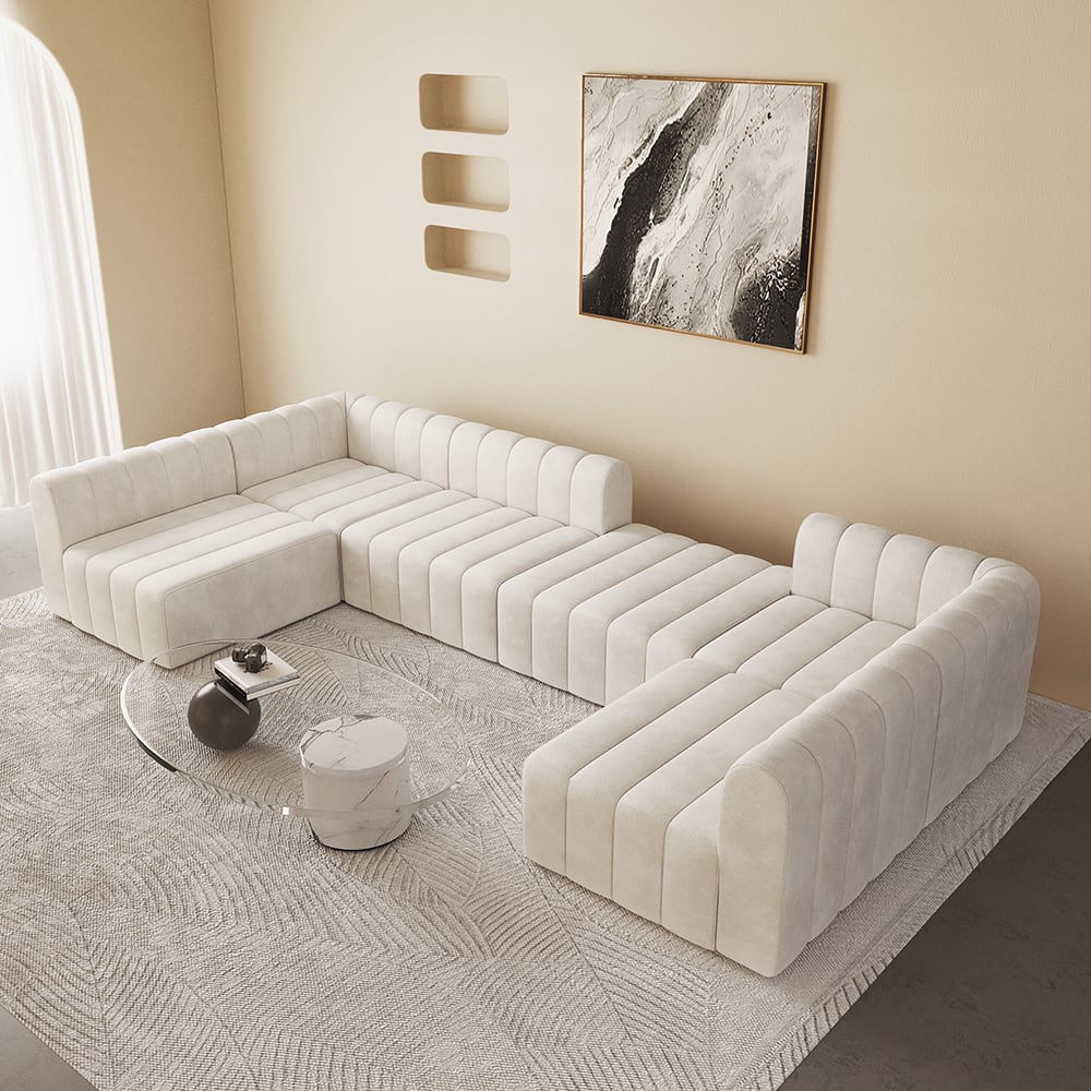 Questions and Answers for 3022 mm modular off-white velvet sectional sofa set, convertible, upholstered for 6 seats