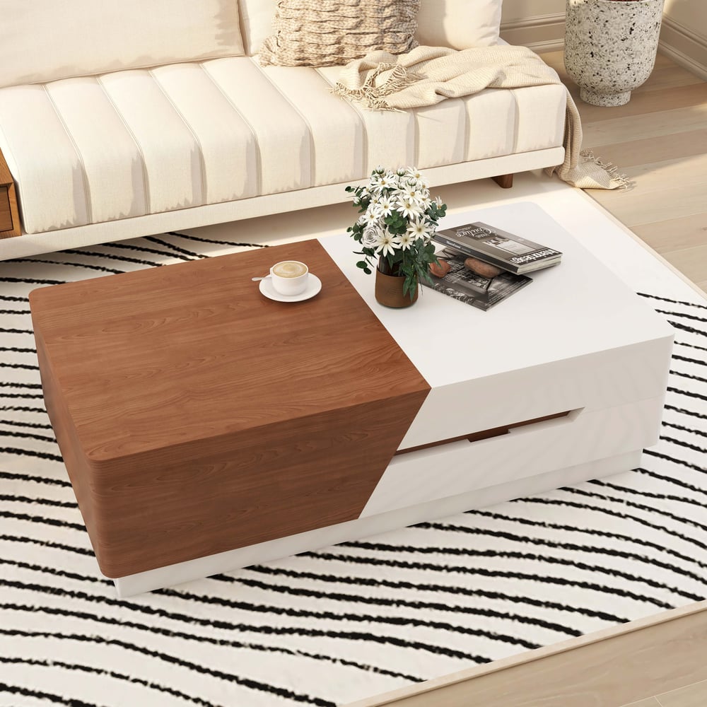 Questions and Answers for Pinkle 2085mm Modern Wood Extendable Sliding Top Coffee Table with Storage White & Waln