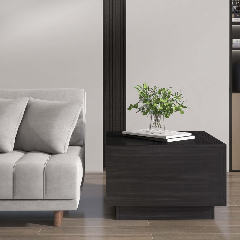 Customer Reviews for 600mm Modern Black Wood Sqaure End Table with Storage