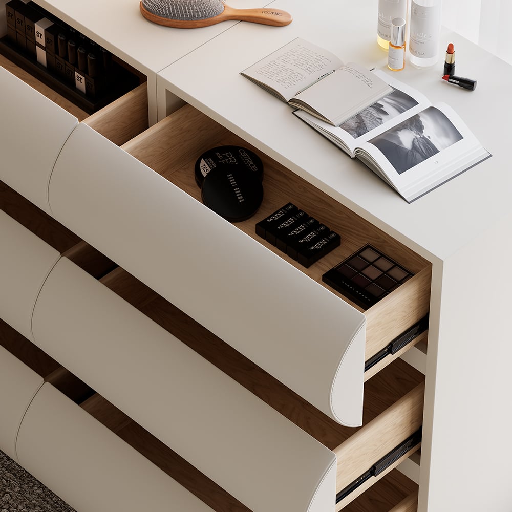Humply Modern White Leather 6 Drawer Dresser Chest