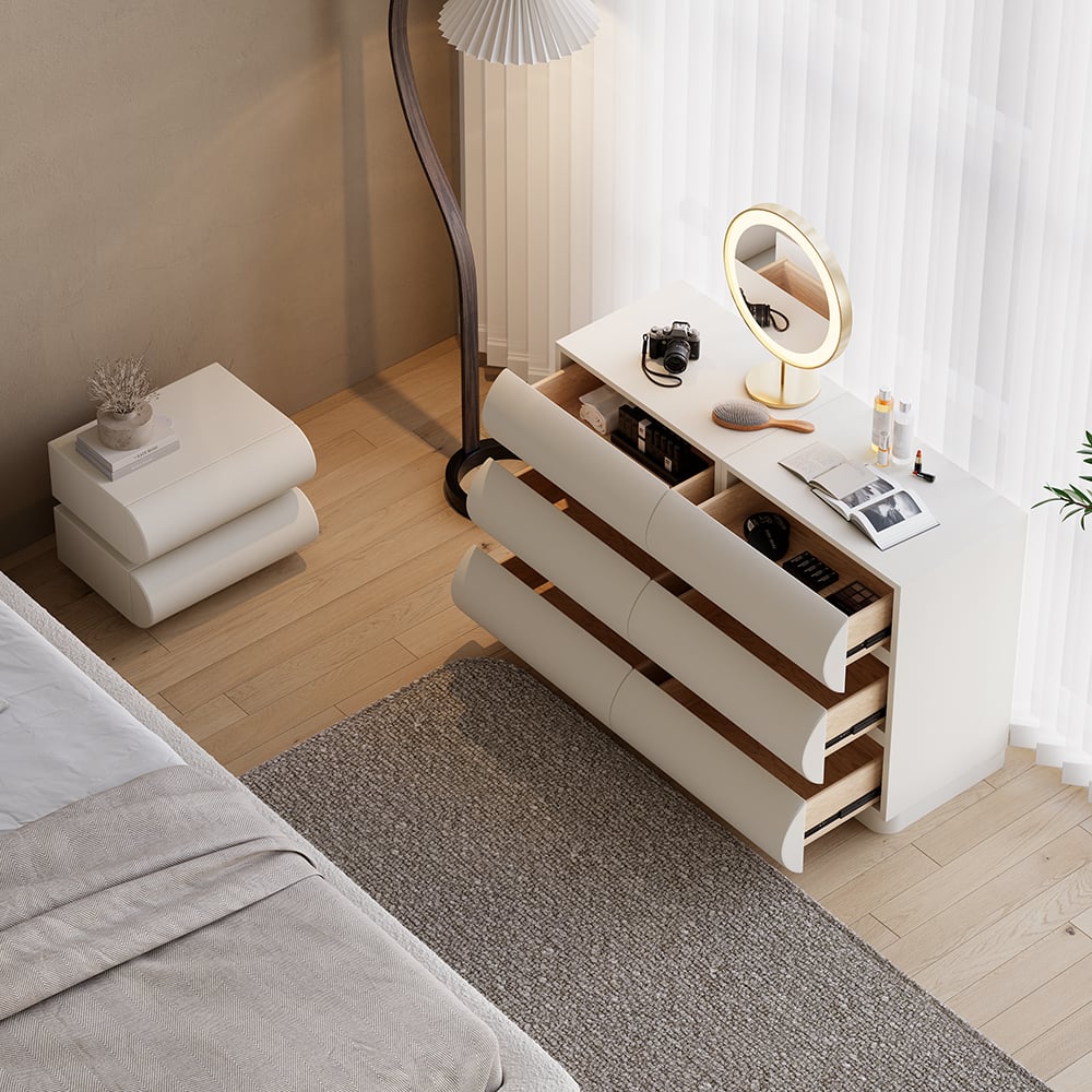 Humply Modern White Leather 6 Drawer Dresser Chest