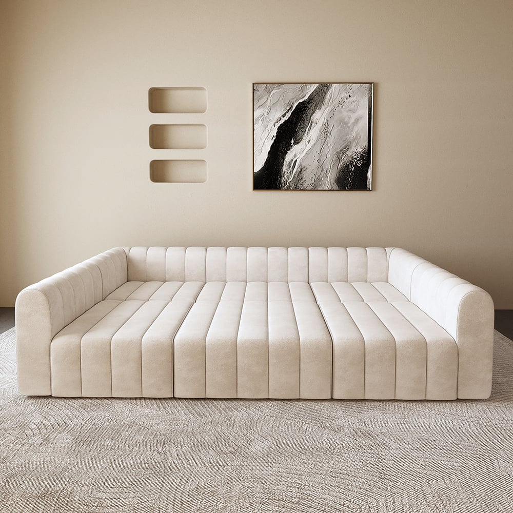 Questions and Answers for 3022 mm modular off-white velvet sectional sofa set, convertible, upholstered for 6 seats