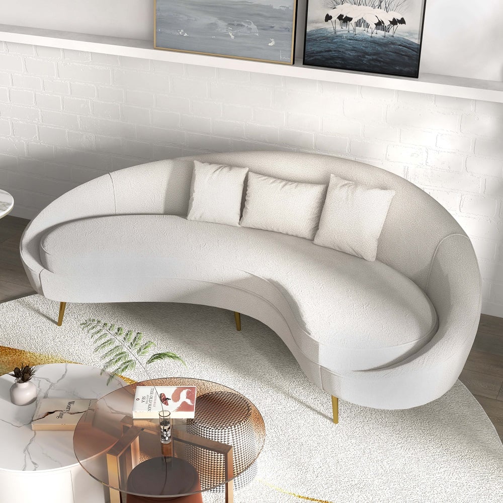 95" Modern White Boucle Curved Sofa - Thumbnail 4