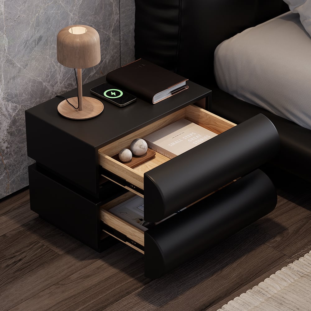 Questions and Answers for Humply Black Smart Leather Bedside Table with Charging Station