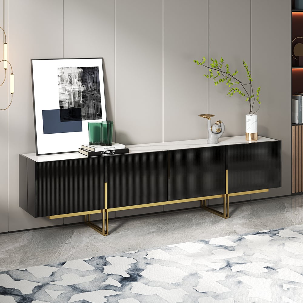 Questions and Answers for Grovyn 87" Sintered Stone Top Fluted TV Stand with Storage