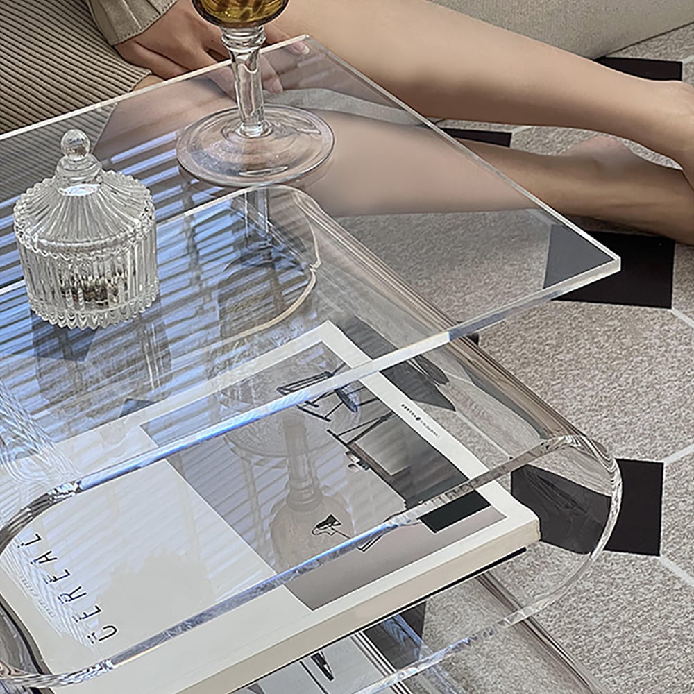 Questions and Answers for Clear Acrylic End Table with Storage Wavy Shape Side Table