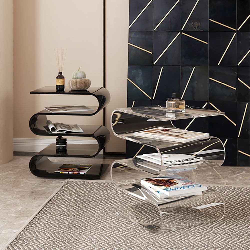 Questions and Answers for Clear Acrylic End Table with Storage Wavy Shape Side Table