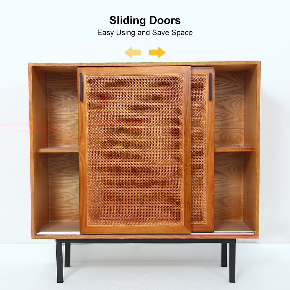 Questions and Answers for Japandi Sideboard Storage Cabinet Cupboard Chest with Sliding Doors 1 Shelves