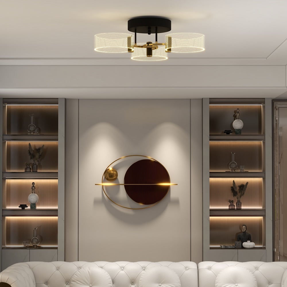 Questions and Answers for Modern LED Round 3-Light Semi-Flush Mount Light in Black & Gold