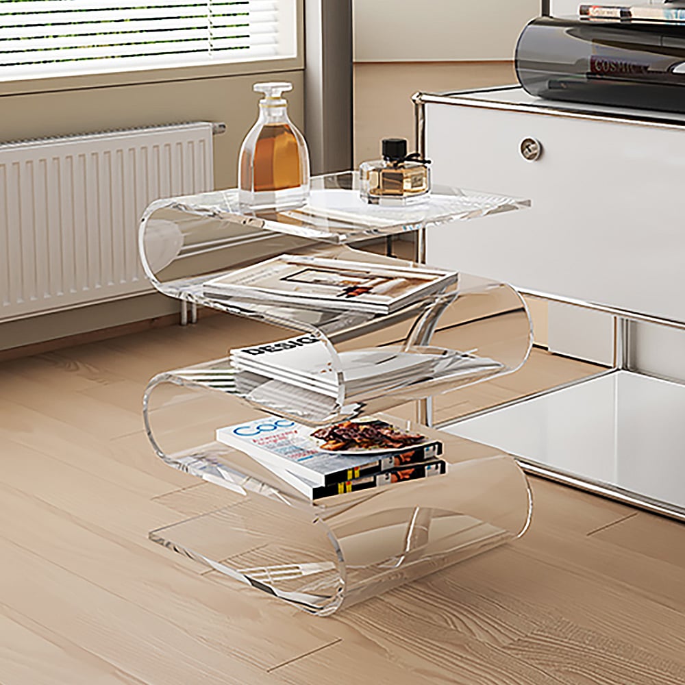 Questions and Answers for Clear Acrylic End Table with Storage Wavy Shape Side Table