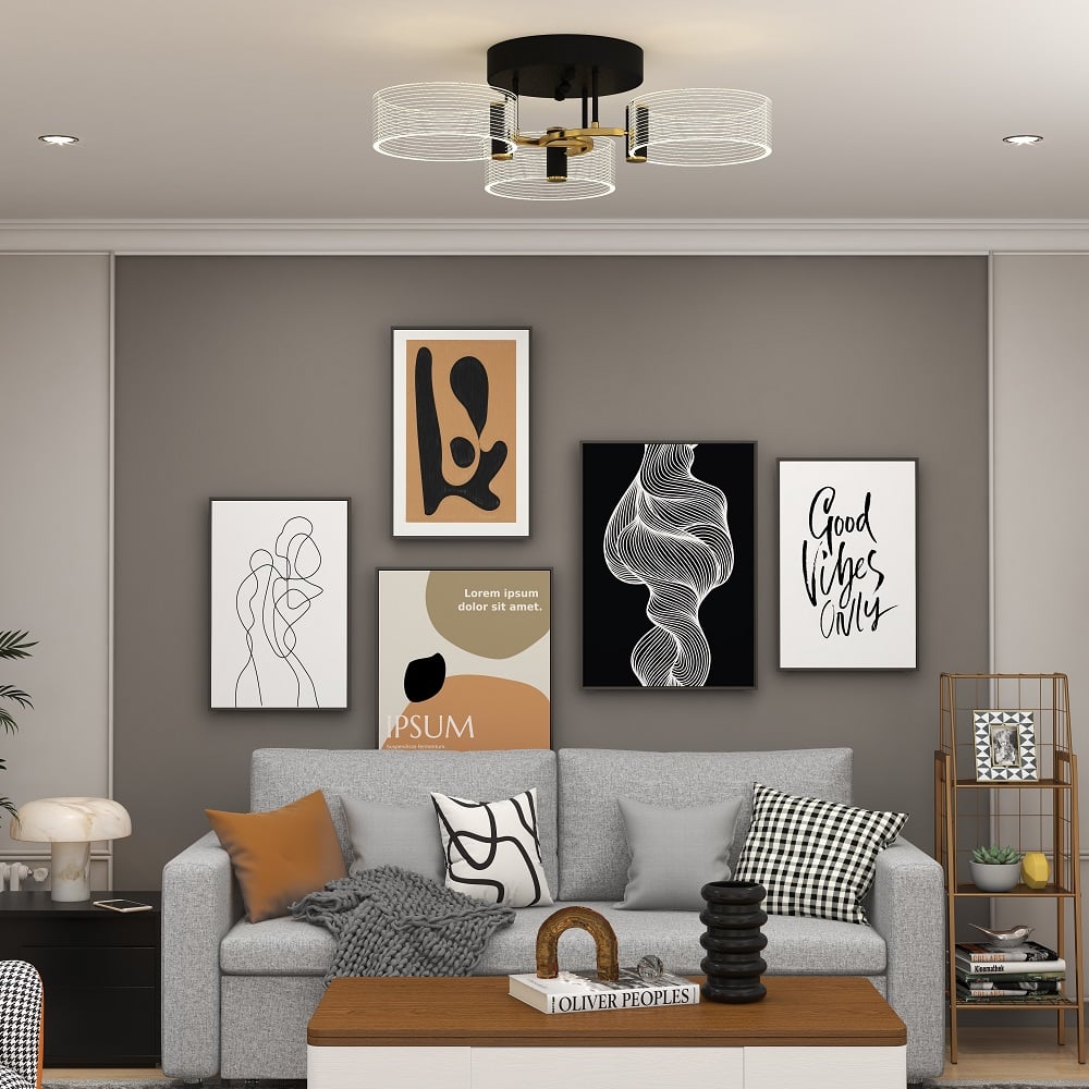 Questions and Answers for Modern LED Round 3-Light Semi-Flush Mount Light in Black & Gold