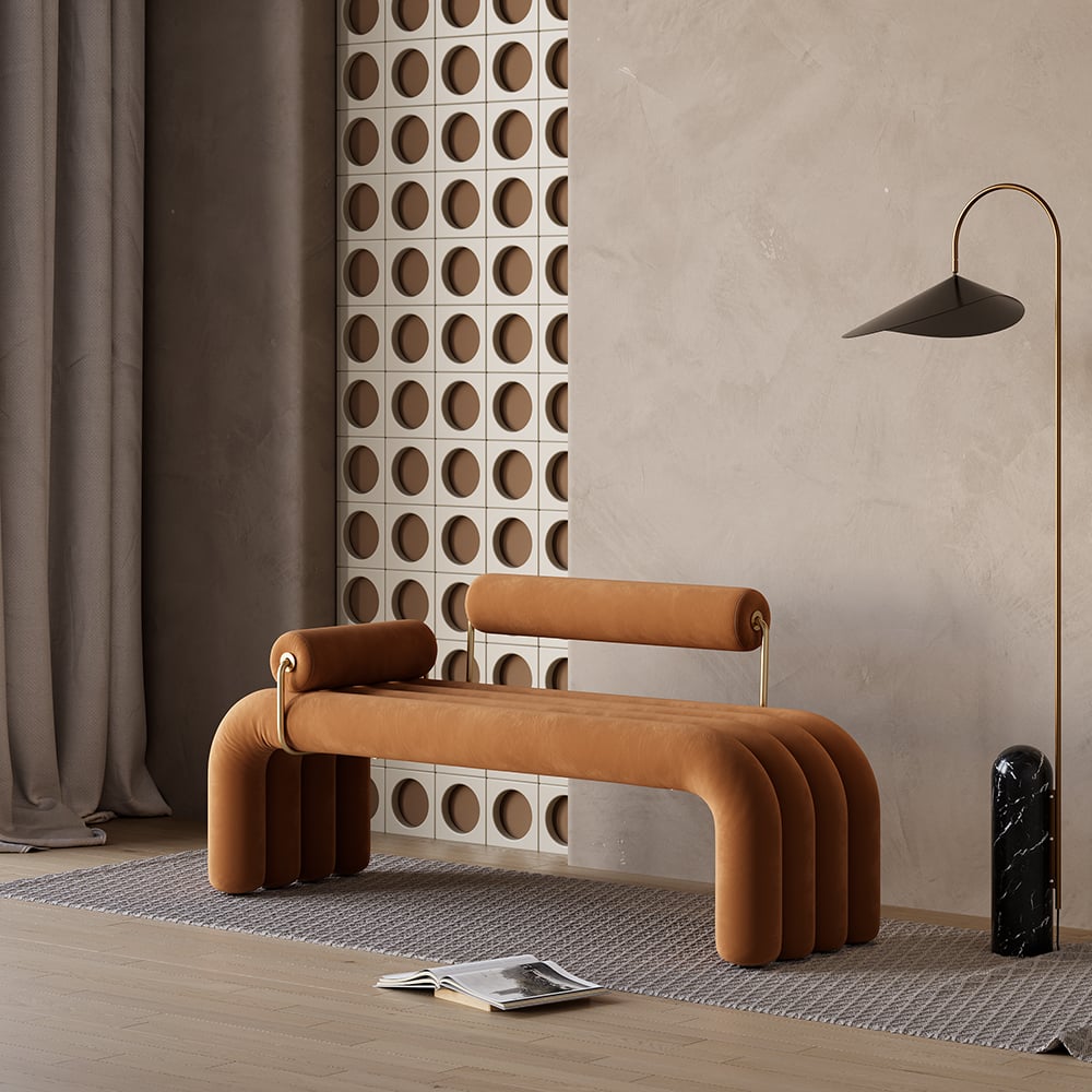 Klantrecensies voor Moderne getufte bank, entreebank van fluweel in bruin