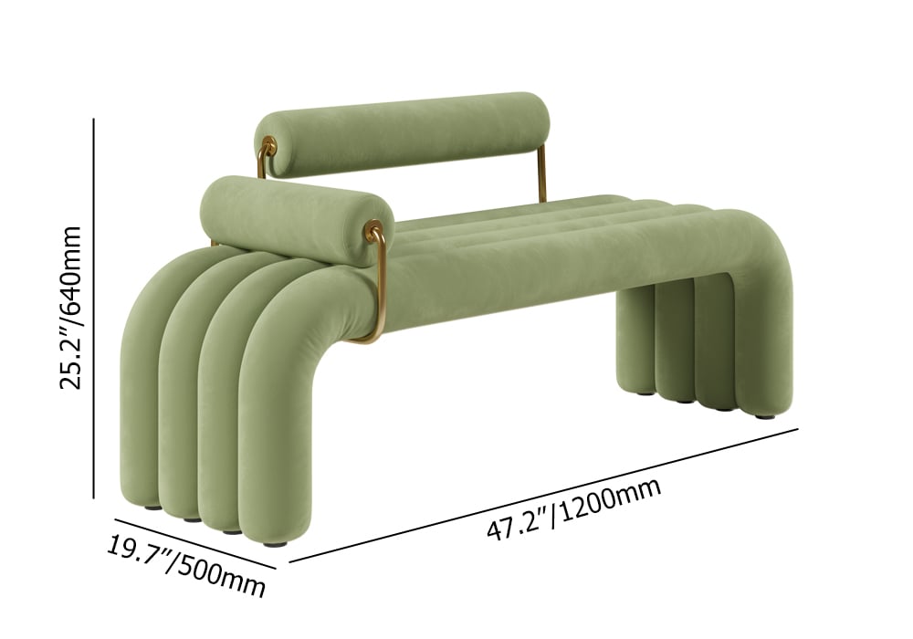 Modern Green Line Tufted Bench Velvet Upholstered Entryway Bench in Gold Finish weights dimensions image