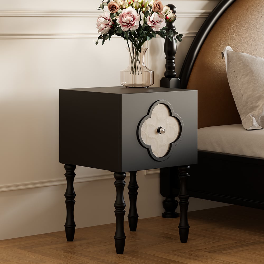 Avis Clients sur Table de chevet noire Farmhouse Capiz Shell avec rangement
