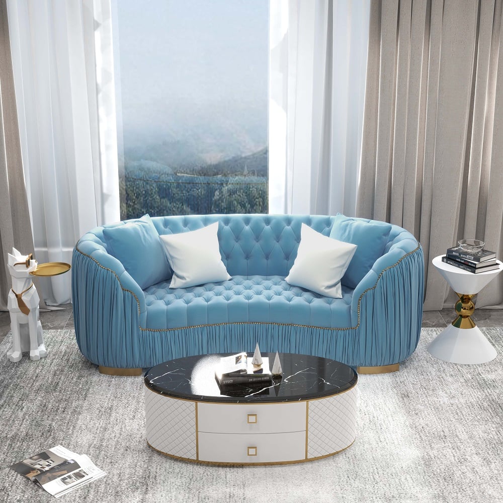 Homary Curved Upholstered Tufted Sofa - Thumbnail 4