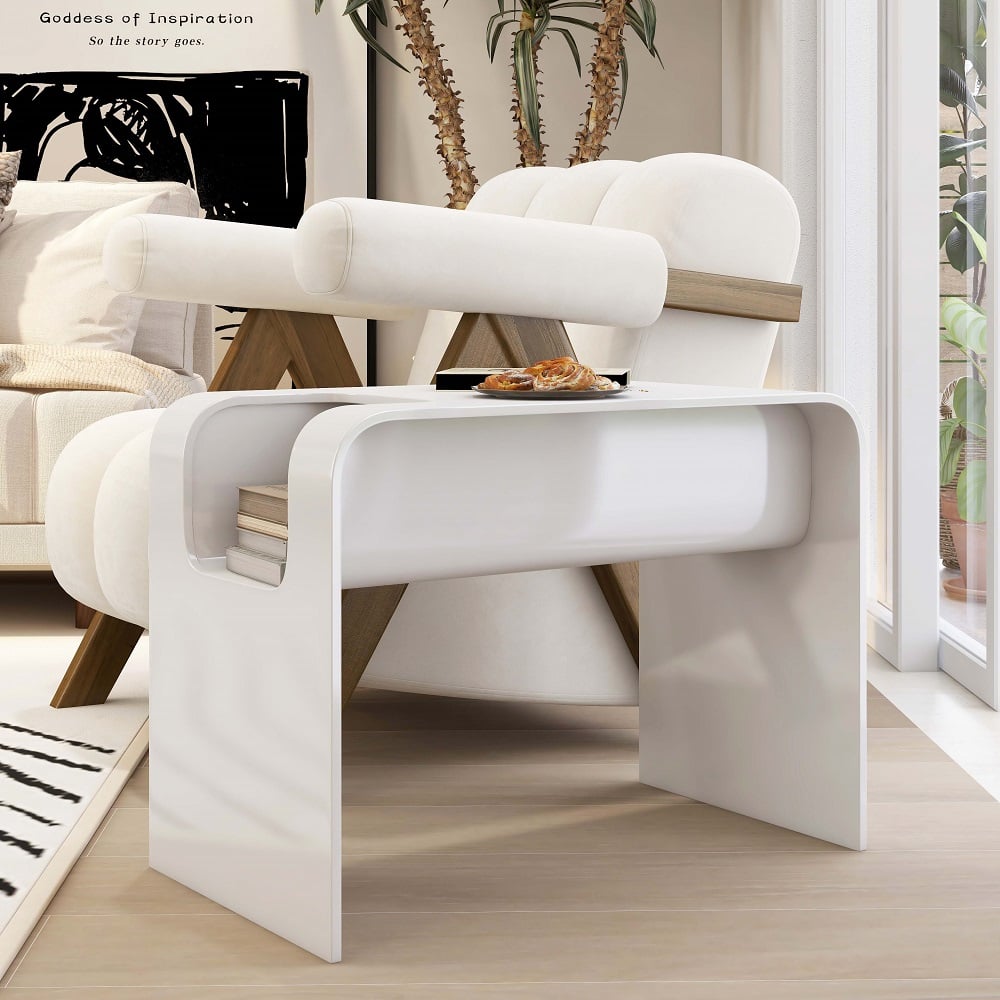 Questions and Answers for C-Shaped White Convertible Wood Side Table with Storage