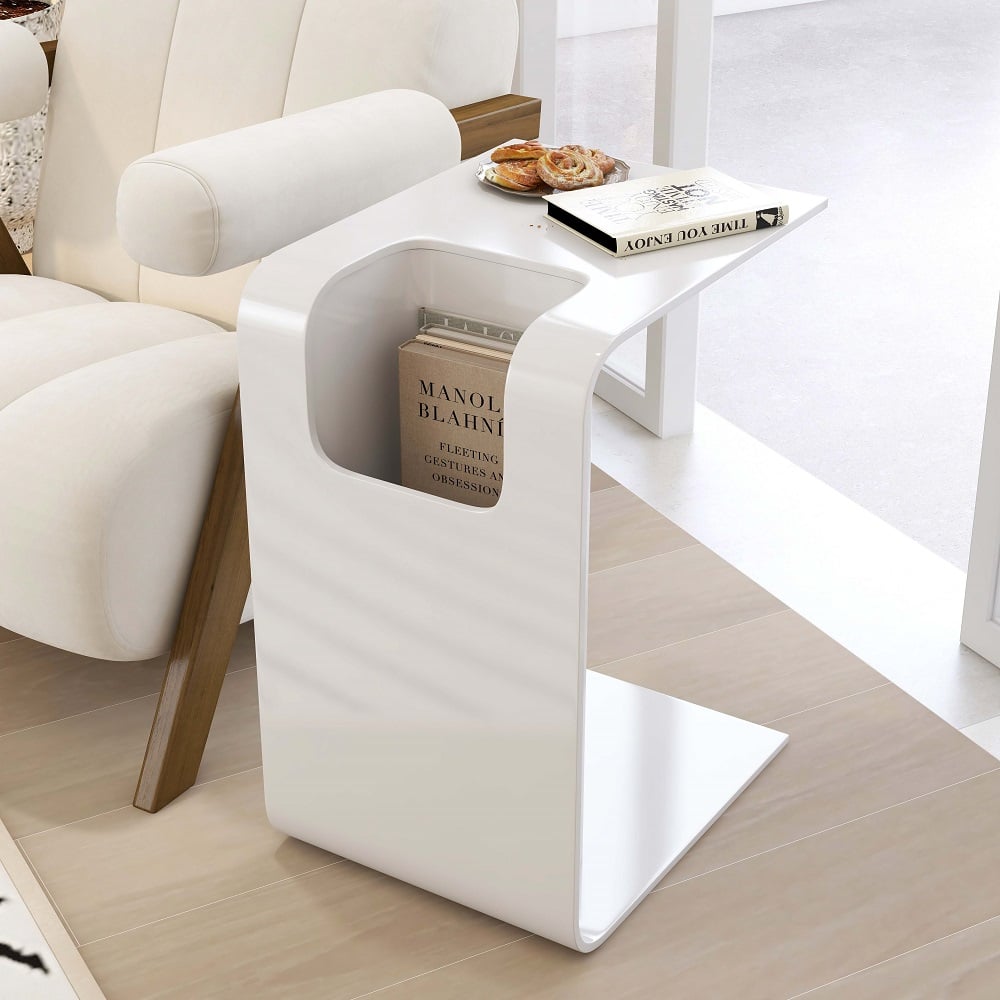 Questions and Answers for C-Shaped White Convertible Wood Side Table with Storage