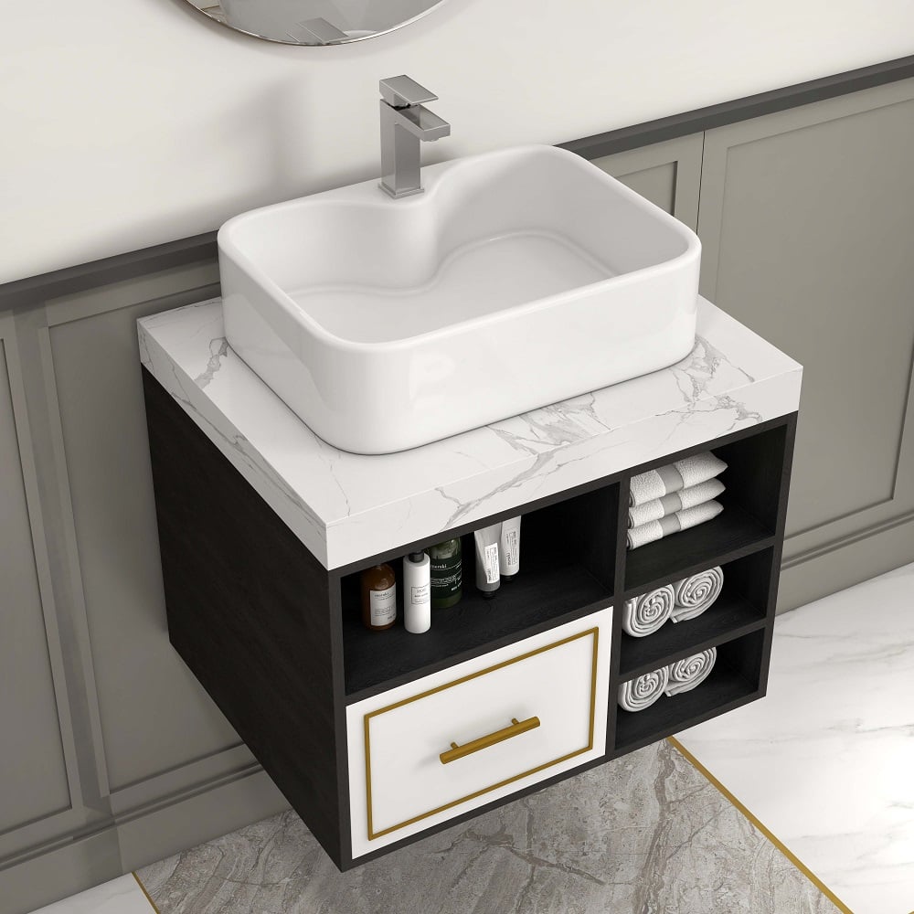 Customer Reviews for 600mm Modern Bathroom Floating Vanity Faux Marble Vanity Ceramic Basin with Drawer