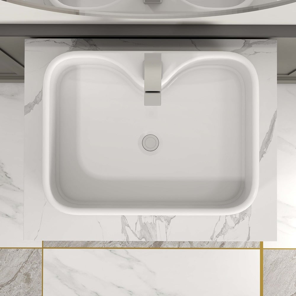Customer Reviews for 600mm Modern Bathroom Floating Vanity Faux Marble Vanity Ceramic Basin with Drawer