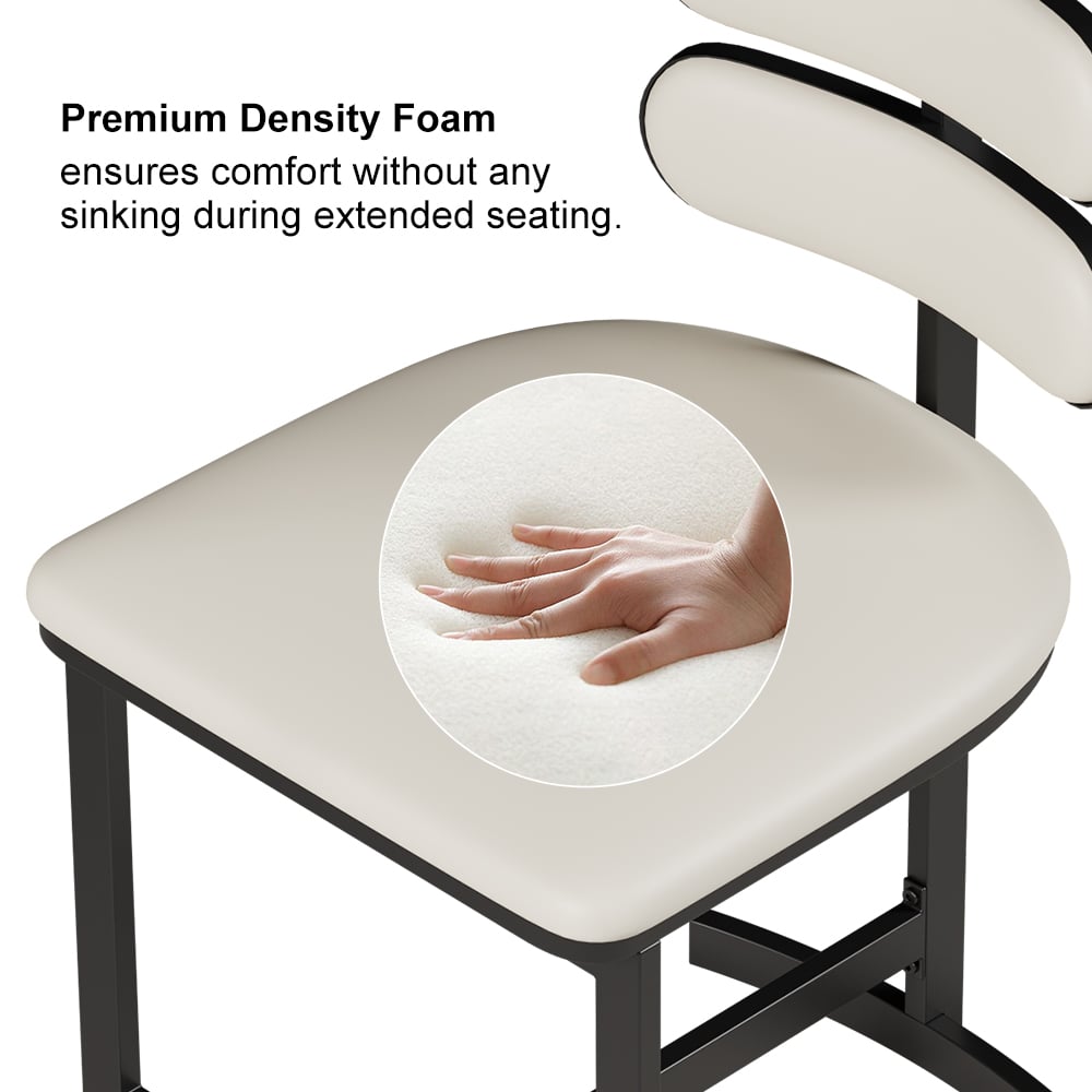 Pytania i odpowiedzi dla Zestaw 2 nowoczesnych krzeseł do jadalni z tapicerką ze sztucznej skóry, ciepła biel