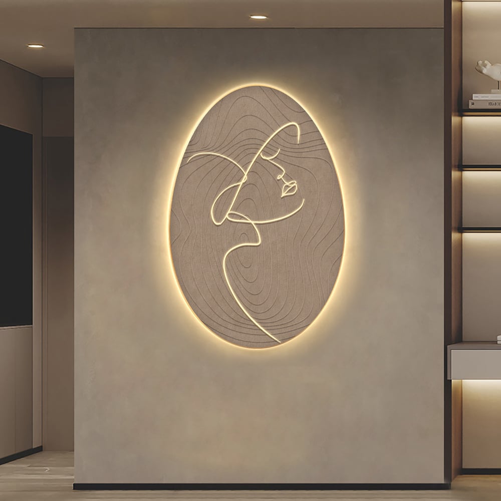 Klantrecensies voor 800 mm Ovale LED Abstracte Muurkunst Moderne Vrouw Gezicht Sculptuur Decor Woonkamer Slaapkamer