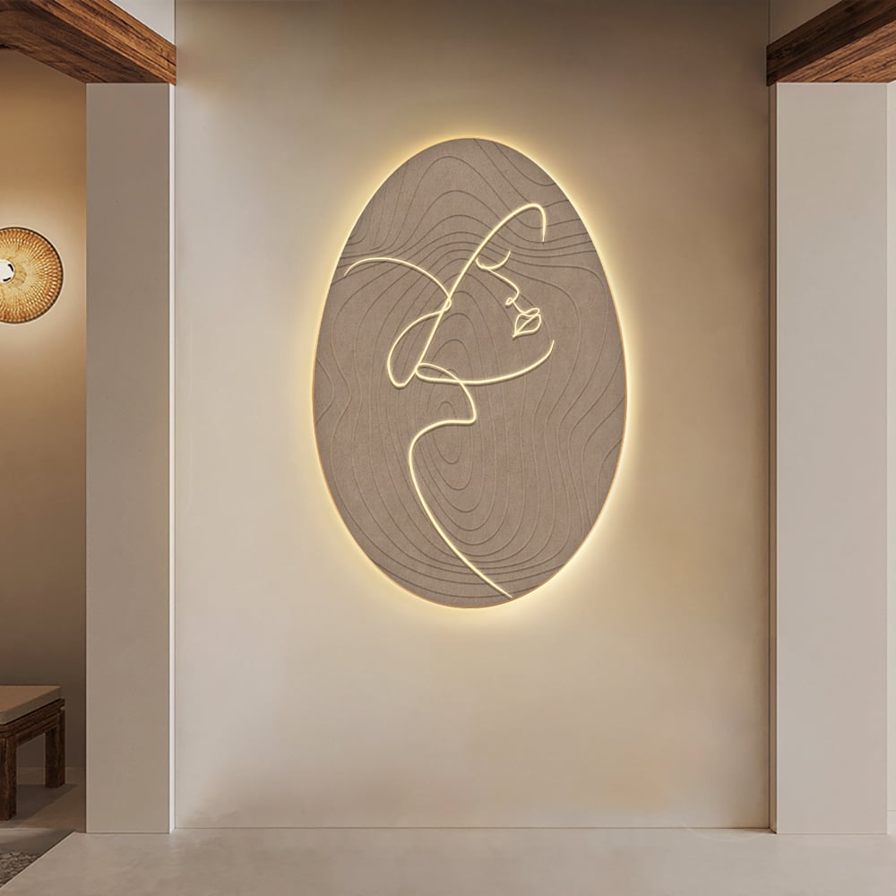 Klantrecensies voor 800 mm Ovale LED Abstracte Muurkunst Moderne Vrouw Gezicht Sculptuur Decor Woonkamer Slaapkamer