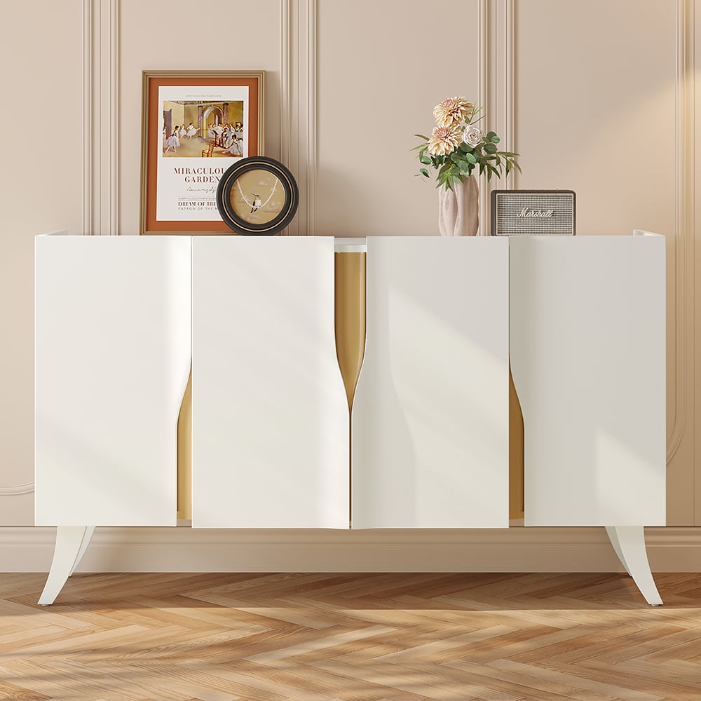 Questions and Answers for 59" Modern White Sideboard Buffet with Doors Curved Credenza Adjustable Shelves