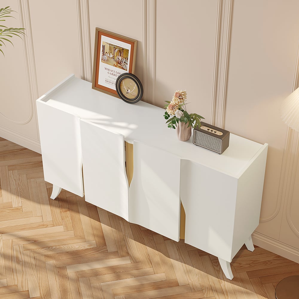 Questions and Answers for 59" Modern White Sideboard Buffet with Doors Curved Credenza Adjustable Shelves