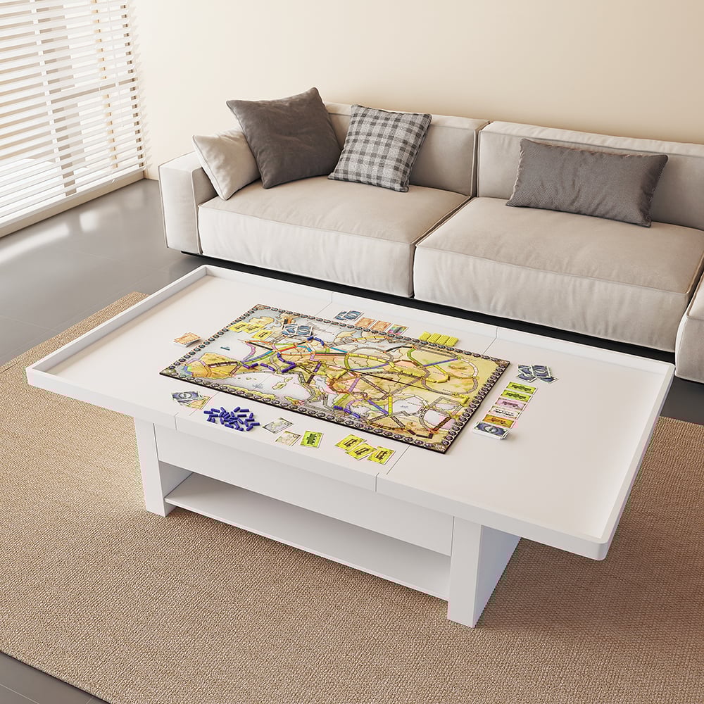 Avis Clients sur Table basse de jeu extensible blanche moderne de 1580 mm, cannelée, avec rangement ouvert