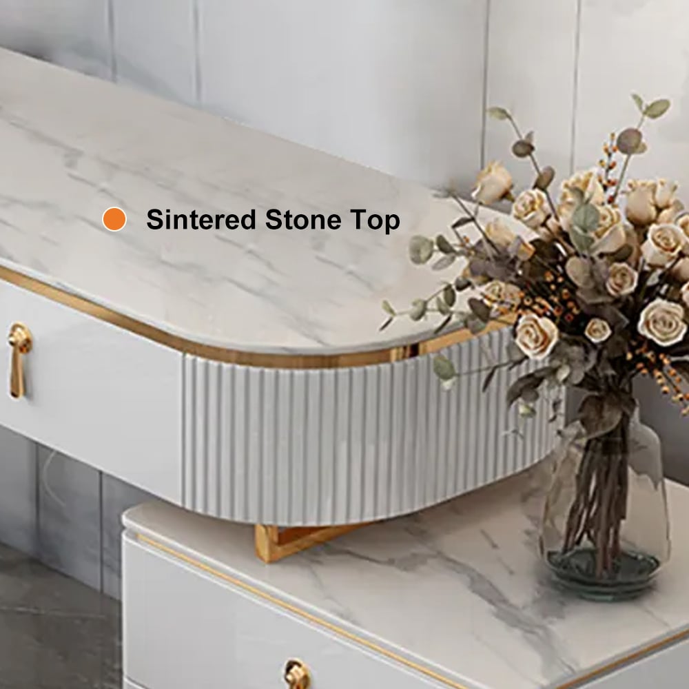 Hodnocení zákazníků pro položku Cínový bílý severský make-up Vanity rozšiřitelný slinutý kamenný toaletní stolek s 5 zásuvkami