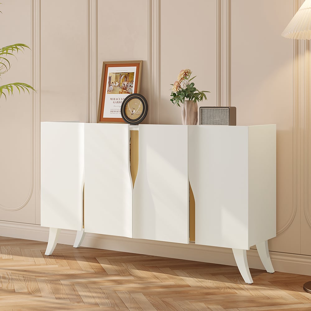 Questions and Answers for 59" Modern White Sideboard Buffet with Doors Curved Credenza Adjustable Shelves