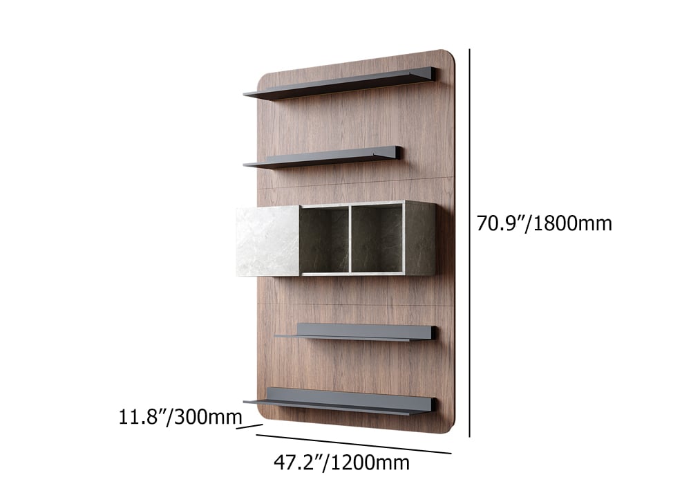5-Tier Modern Walnut Floating Bookshelf with Storage and LED Bookcase weights dimensions image