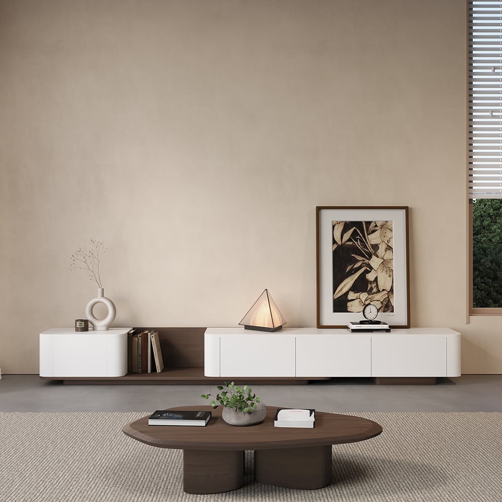 Customer Reviews for 2740mm Walnut & Off White Modern Wood Extendable TV Stand with 4 Drawer Media Console