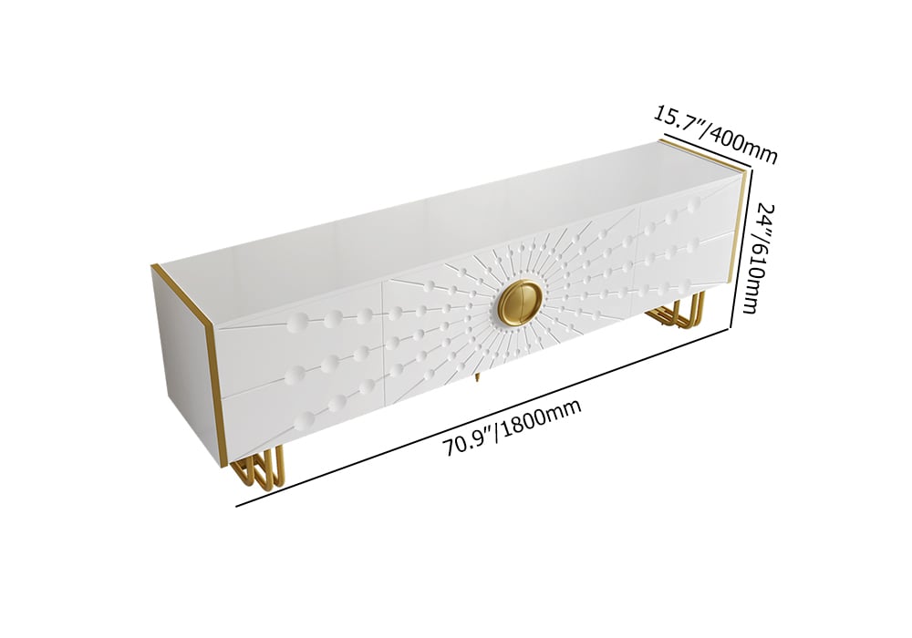 70.9" Art Deco White TV Stand with 4 Doors and 6 Shelves weights dimensions image