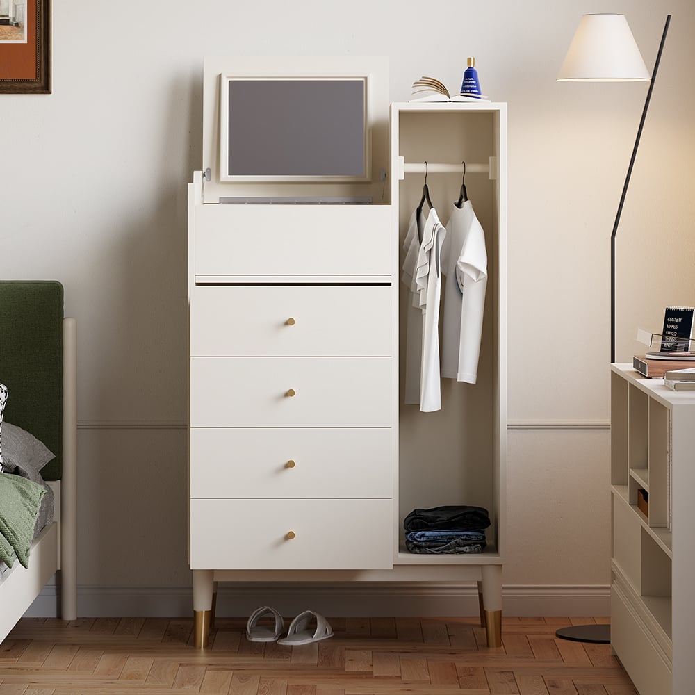Questions and Answers for Modern White Mirrored Dresser Chifforobe Wardrobe Closet with 4 Drawers
