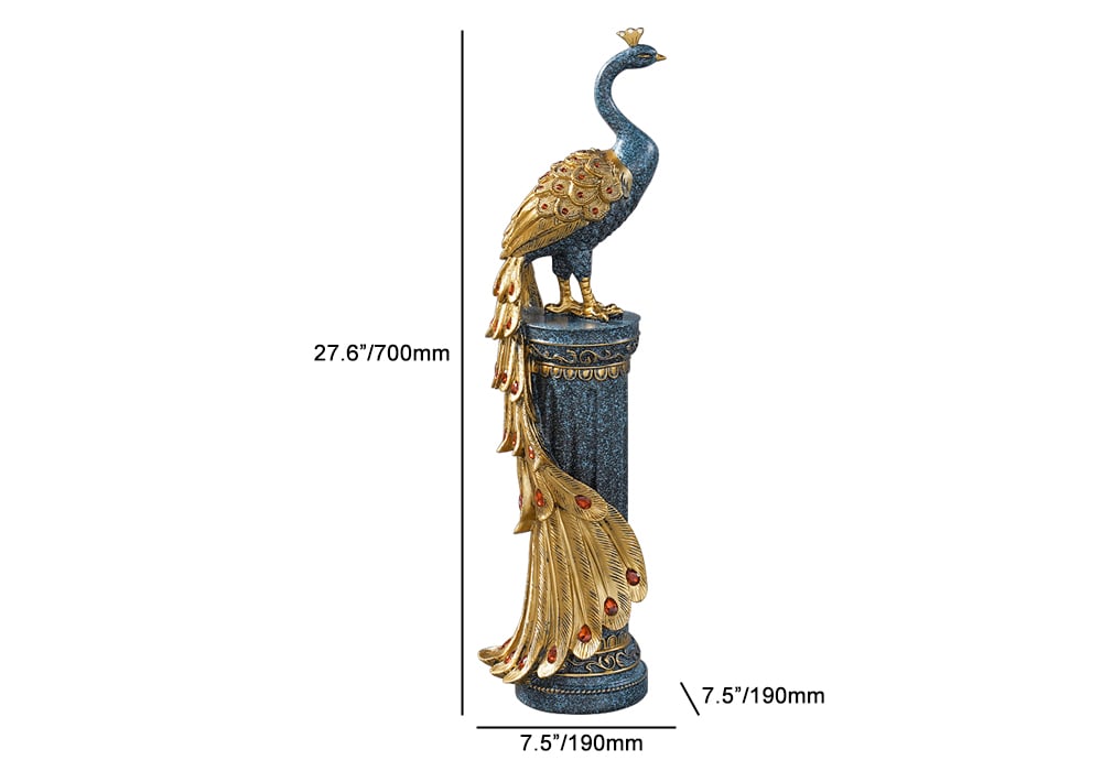 700mm Large Glam Peacock Floor Sculpture Decor Art Living Room Bedroom in Blue & Gold｜Homary