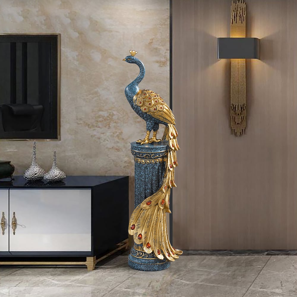 Hodnocení zákazníků pro položku 27,6" velká Glam Peacock Floor Sculpture Decor Art Obývací pokoj Ložnice v modré a zlaté barvě