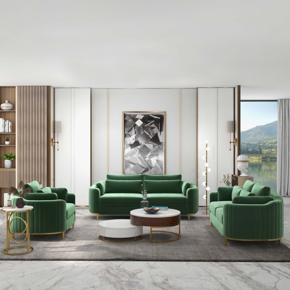 Customer Reviews for Modern Living Room Sets Green Velvet Upholstered Chair & Loveseat & Sofa 3 Pieces