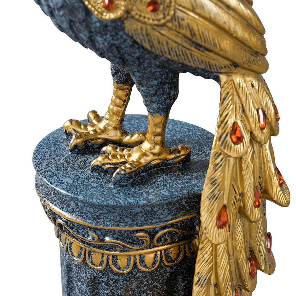 700mm Large Glam Peacock Floor Sculpture Decor Art Living Room Bedroom in Blue & Gold｜Homary