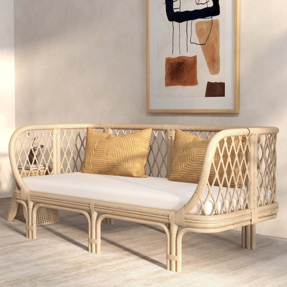 Recensioni dei clienti per Divano imbottito in cotone e lino Divano naturale con struttura in rattan piccolo