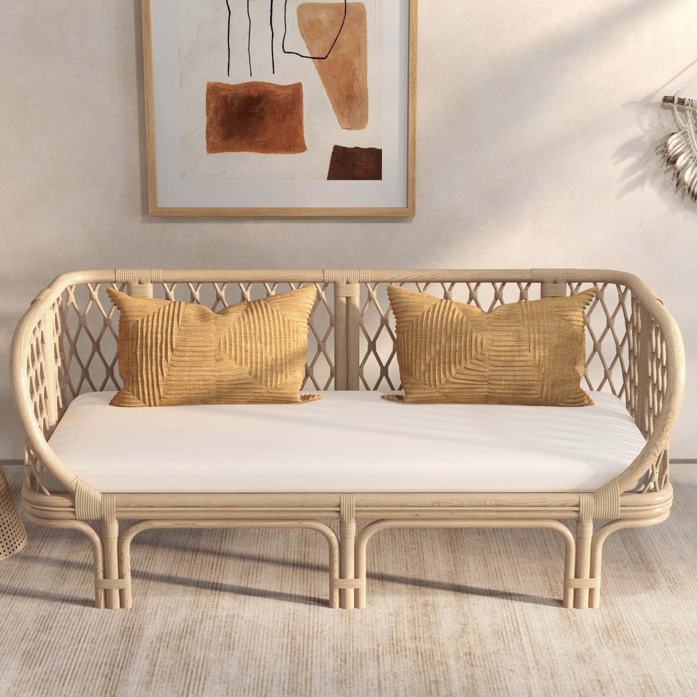 Recensioni dei clienti per Divano imbottito in cotone e lino Divano naturale con struttura in rattan piccolo