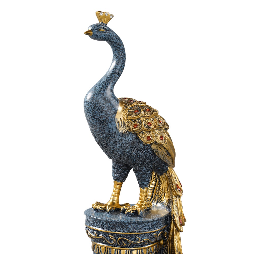 700mm Large Glam Peacock Floor Sculpture Decor Art Living Room Bedroom in Blue & Gold｜Homary