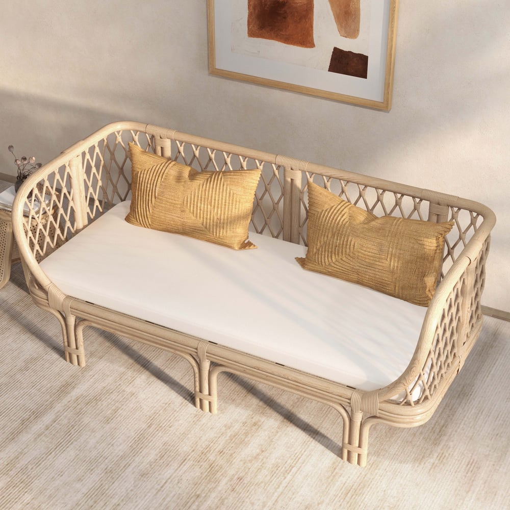 Recensioni dei clienti per Divano imbottito in cotone e lino Divano naturale con struttura in rattan piccolo