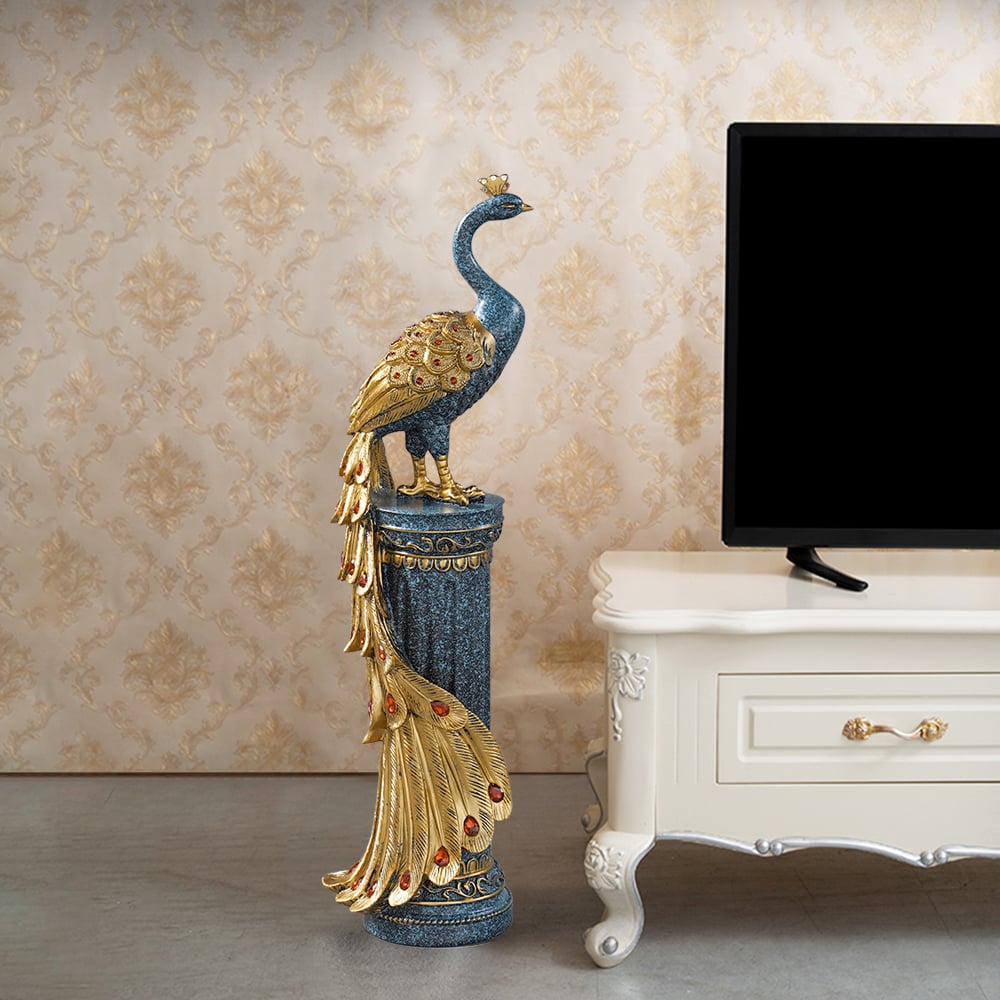 Hodnocení zákazníků pro položku 27,6" velká Glam Peacock Floor Sculpture Decor Art Obývací pokoj Ložnice v modré a zlaté barvě