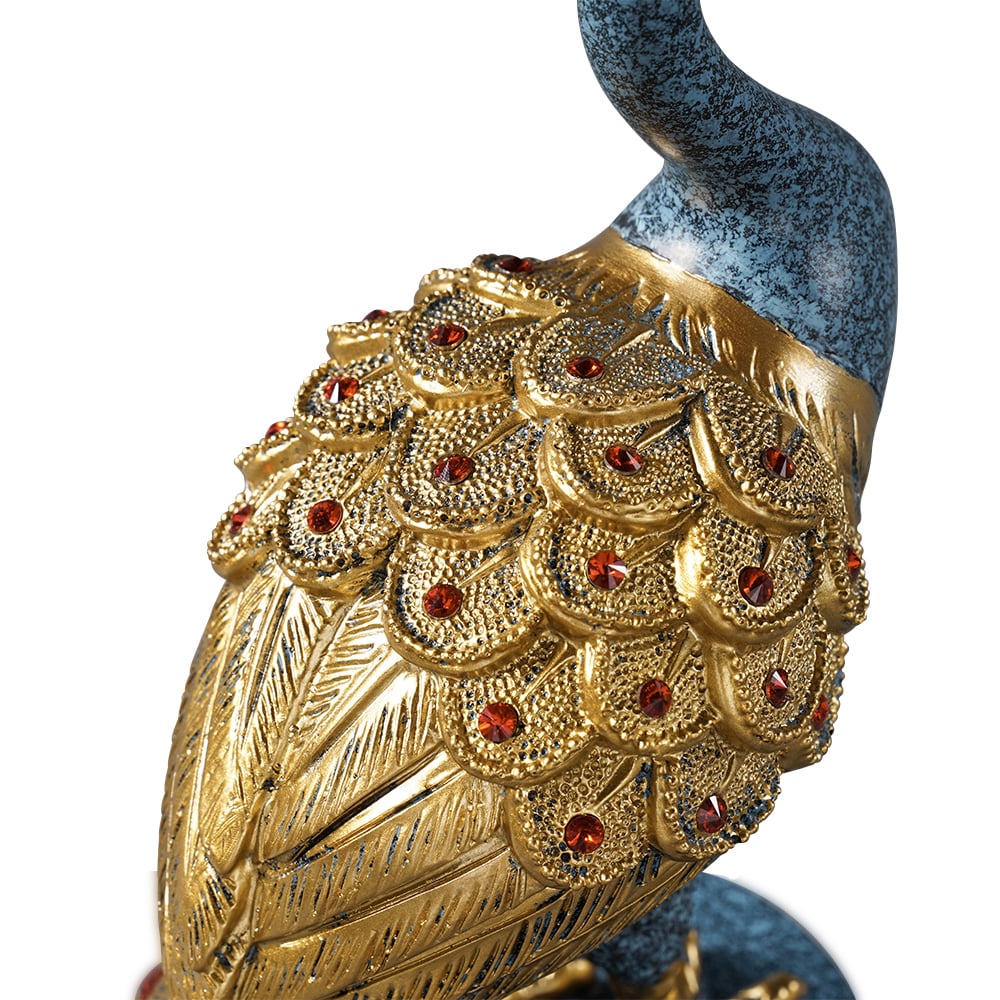 700mm Large Glam Peacock Floor Sculpture Decor Art Living Room Bedroom in Blue & Gold｜Homary