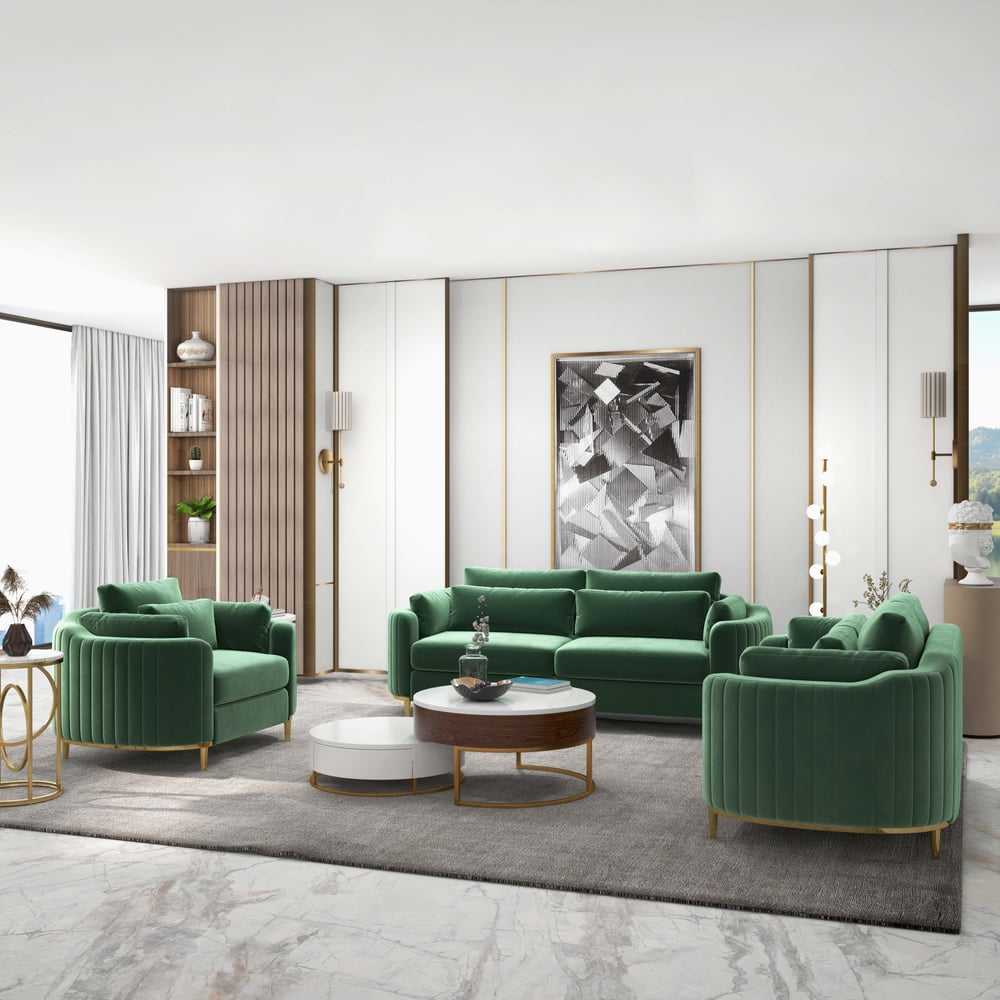 Customer Reviews for Modern Living Room Sets Green Velvet Upholstered Chair & Loveseat & Sofa 3 Pieces